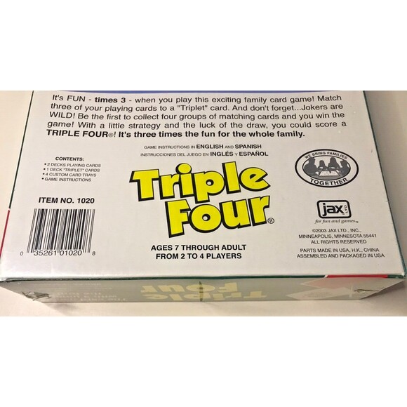 New Triple Four Family Card Game Factory Sealed 2003 Jax Makers of Sequence - Picture 4 of 5